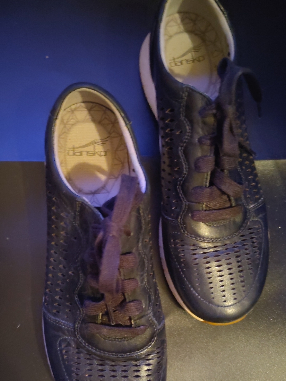 Dansko Ladies  Navy Perforated Leather Lace-Up Sneakers